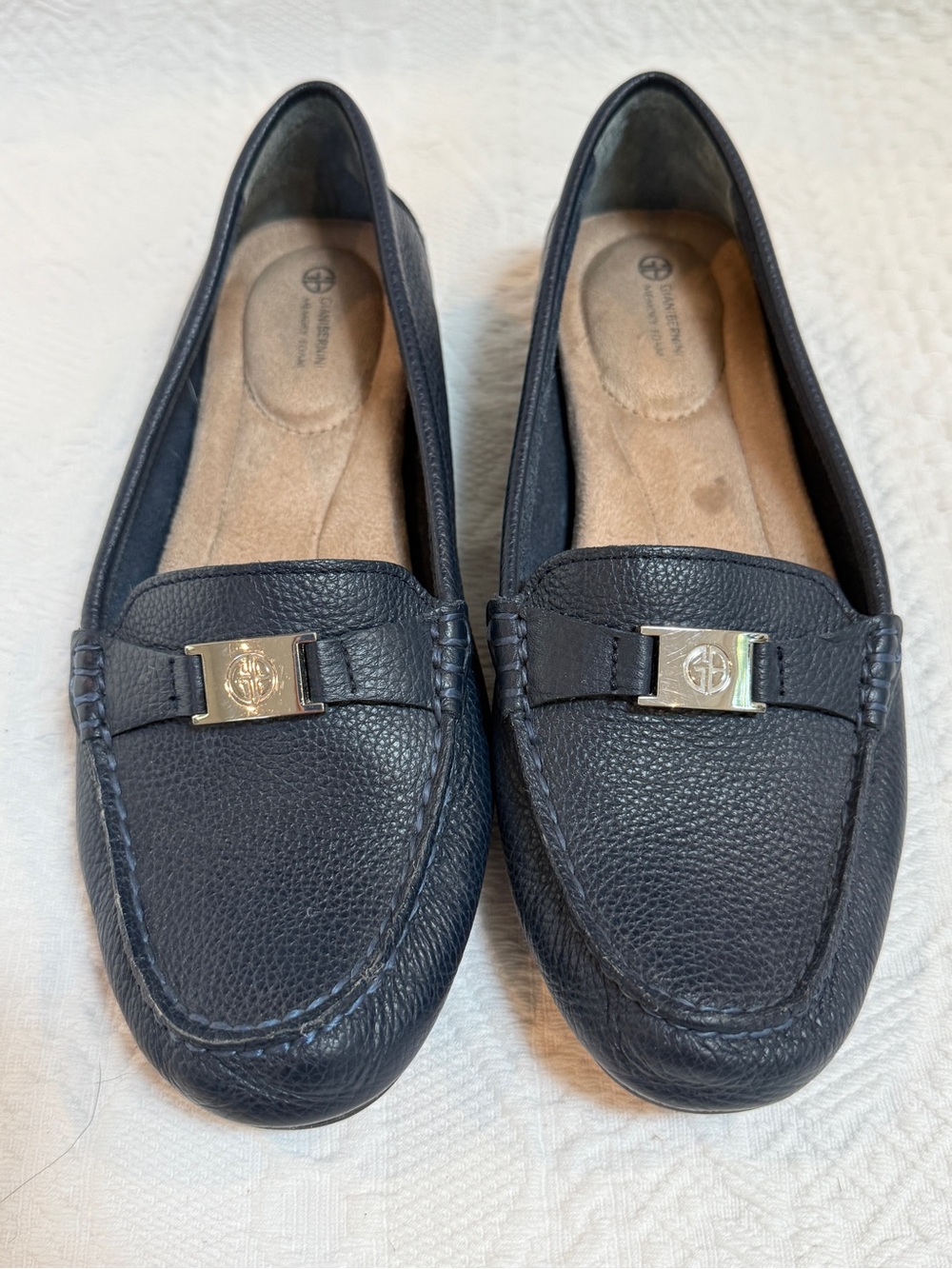 Giani Bernini Loafers Blue Pebbled Leather Memory Foam Logo Women 7.5 Shoes